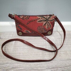 Maggi B Burgundy Red Tapestry Clutch Purse Handbag Organizer Crossbody Palm Tree
